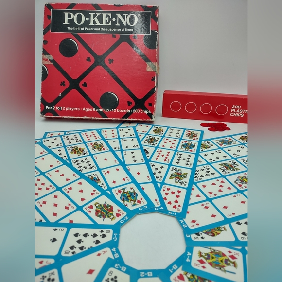 Vintage Set Po-Ke-No POKENO Poker-Keno Board Card Game 12 Board Set Chips - Picture 5 of 14